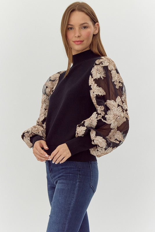 Mesh Puff Sleeve Top