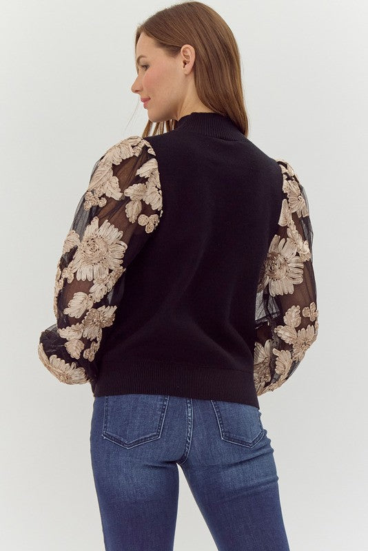 Mesh Puff Sleeve Top