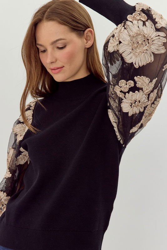 Mesh Puff Sleeve Top