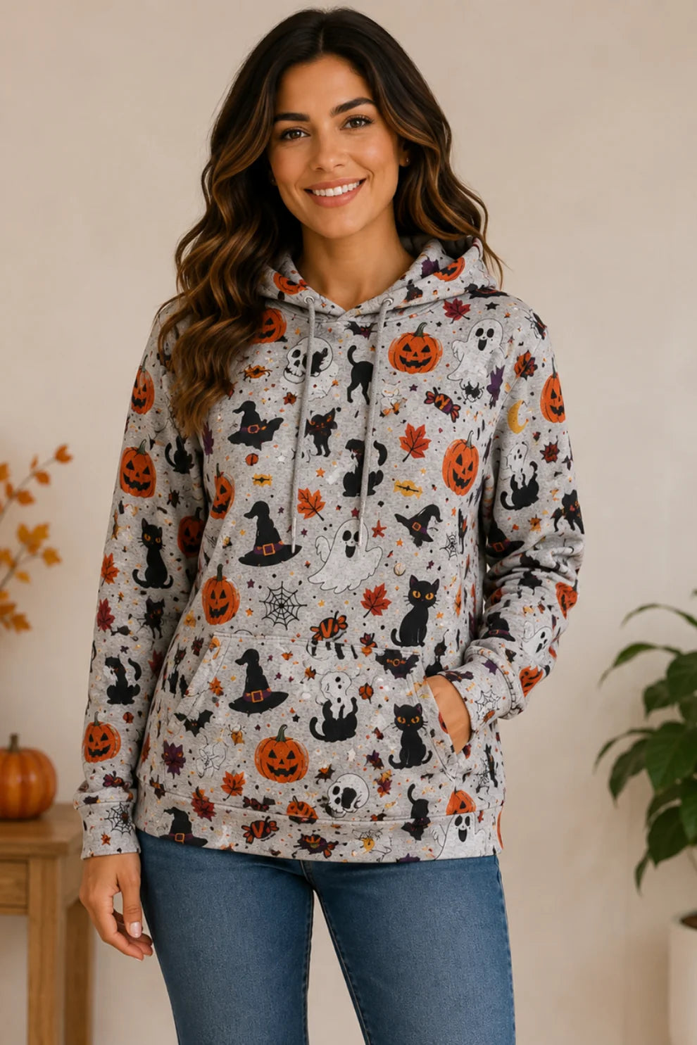 Halloween Print Pullover Hoodie