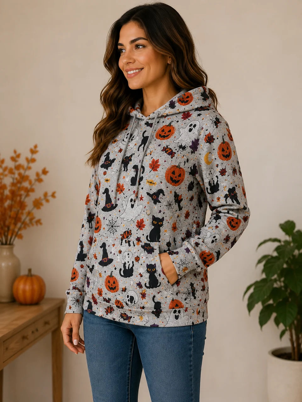 Halloween Print Pullover Hoodie