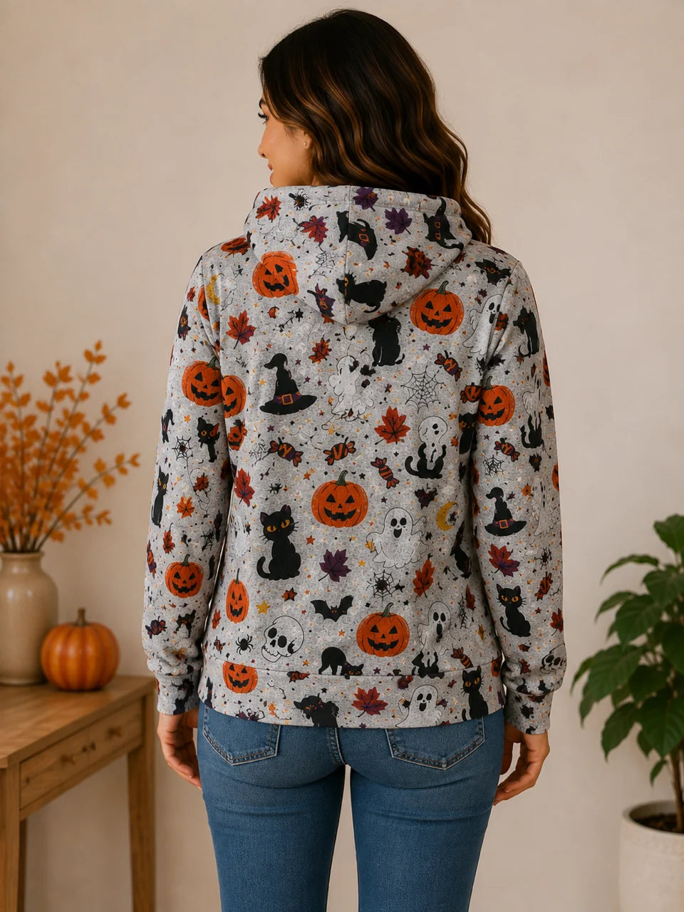 Halloween Print Pullover Hoodie