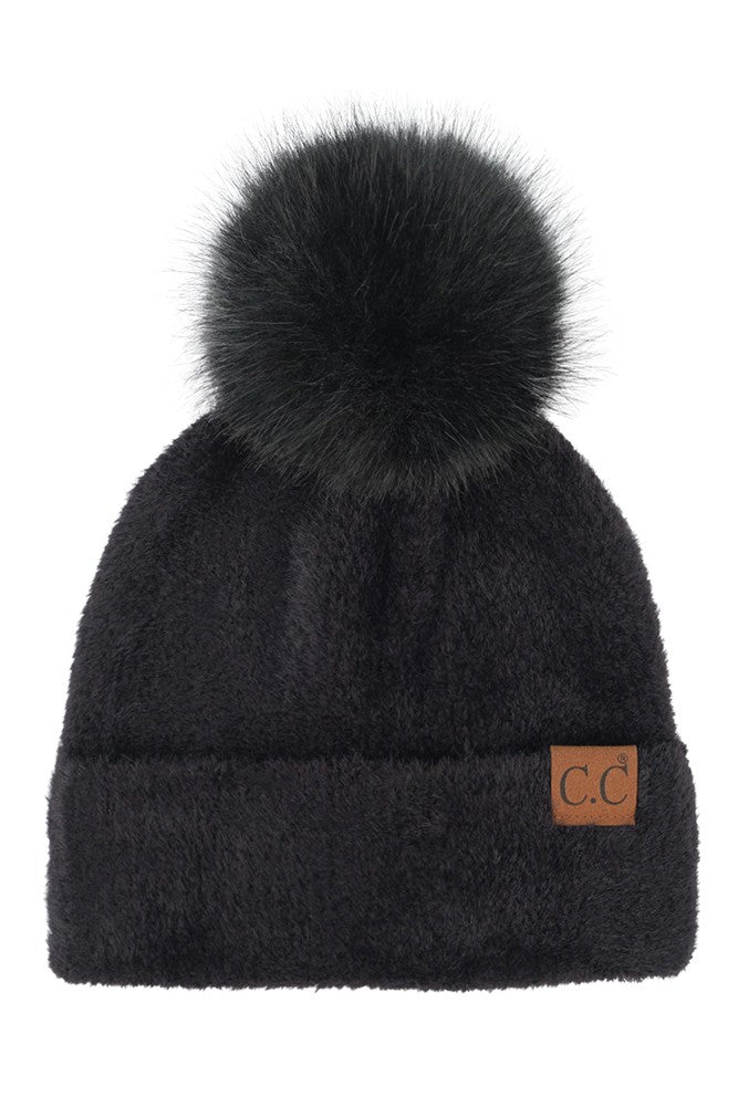 Pom Chenille Hat - Black