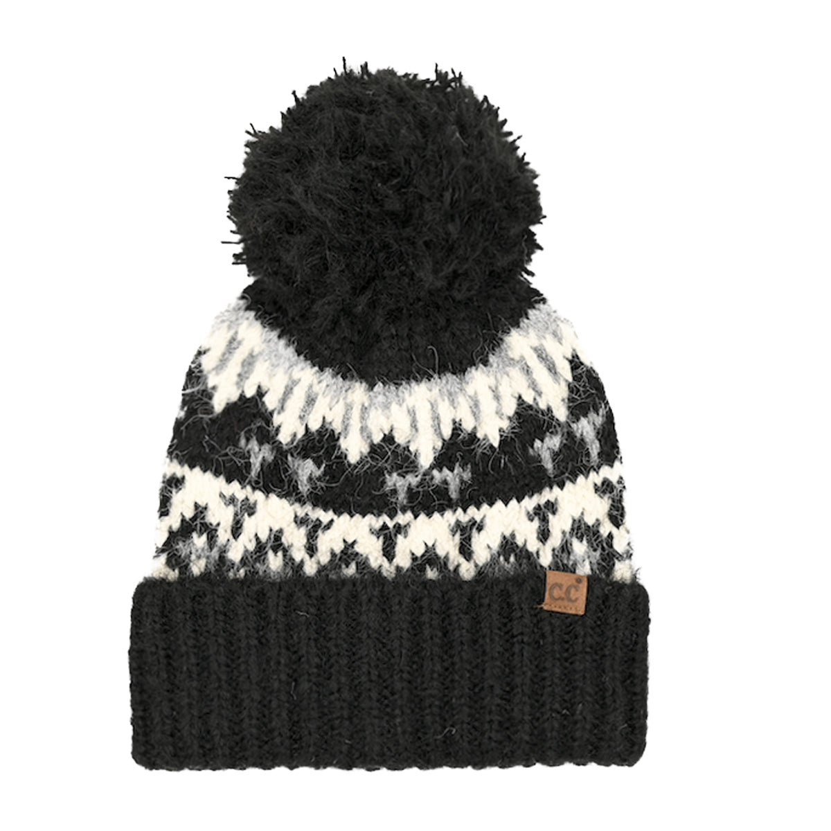 Fair Isle Pom Beanie - Black