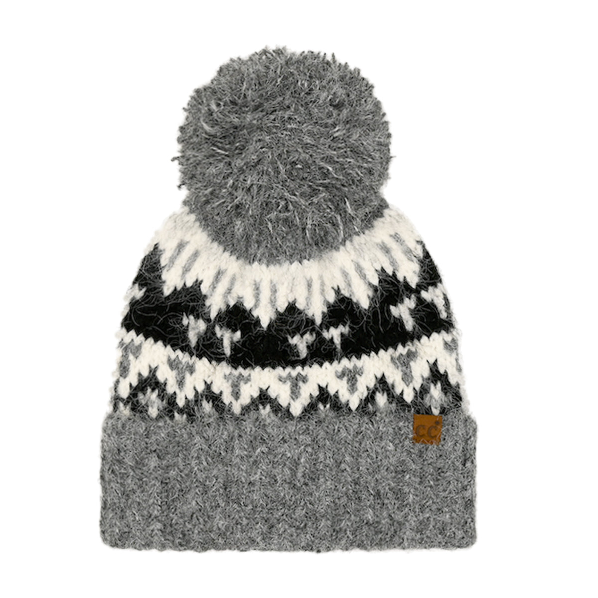 Fair Isle Pom Beanie - Gray