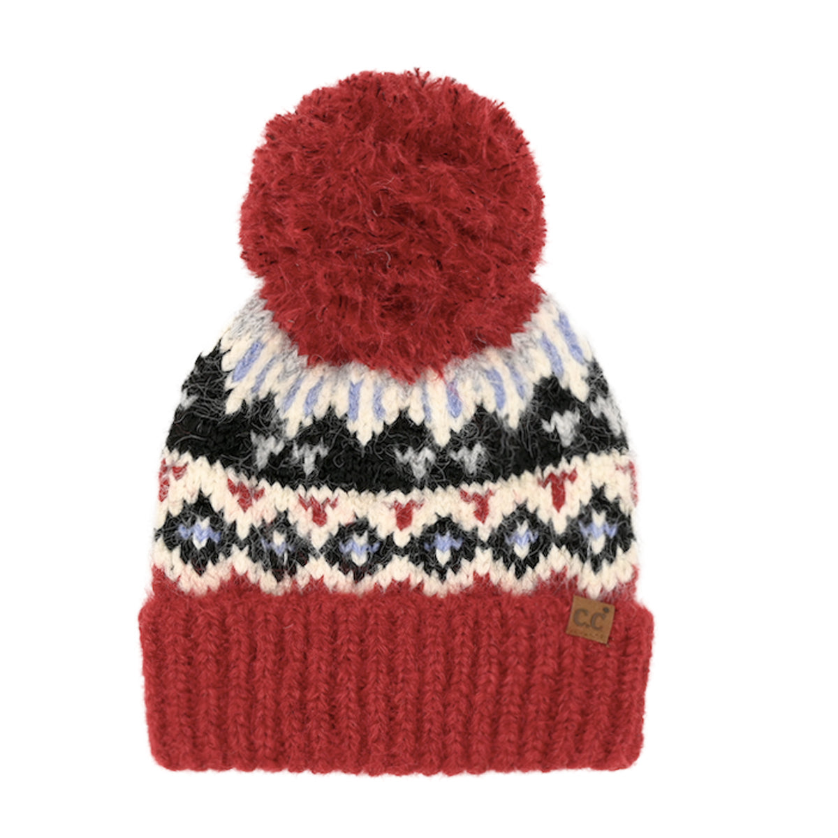 Fair Isle Pom Beanie - Red
