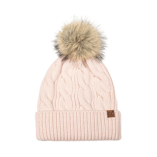 Cable Pom Beanie - Rose