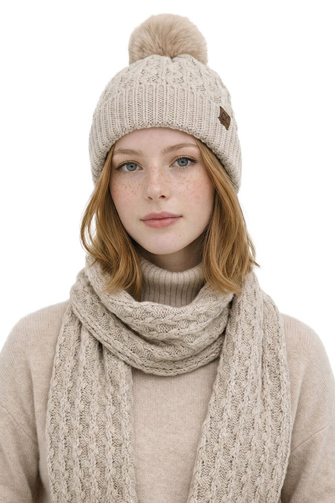 Floral Textured Beanie - Beige