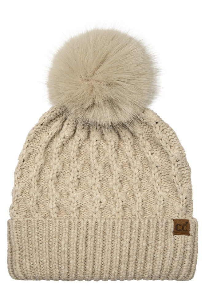 Floral Textured Beanie - Beige