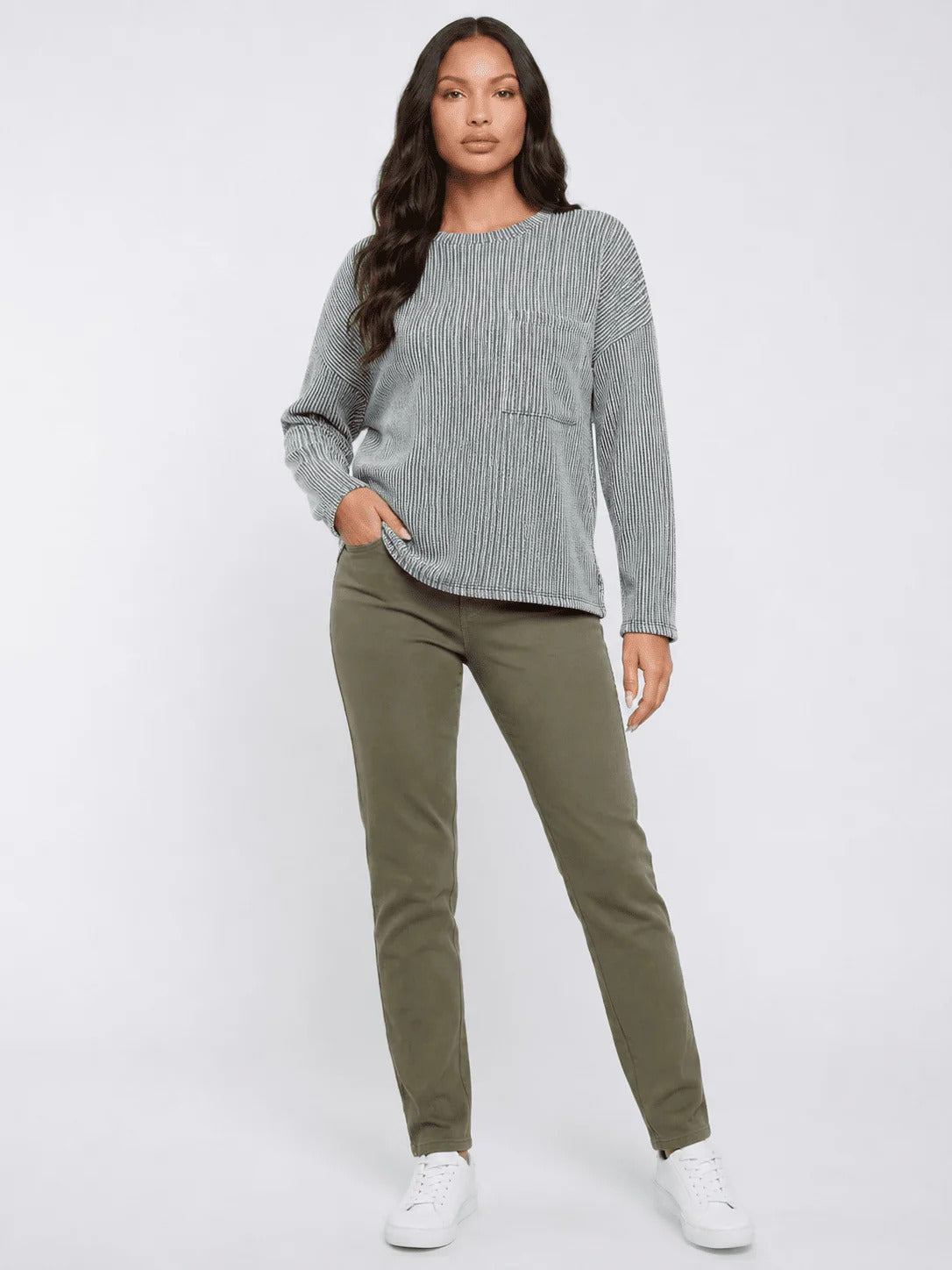 Front Pocket Rib Knit Top
