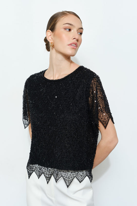 Zig Zag Hem Sequin Top