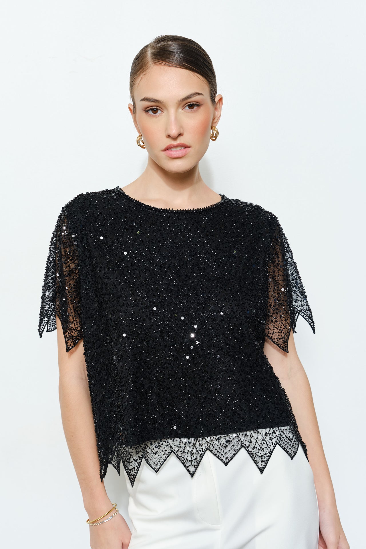 Zig Zag Hem Sequin Top
