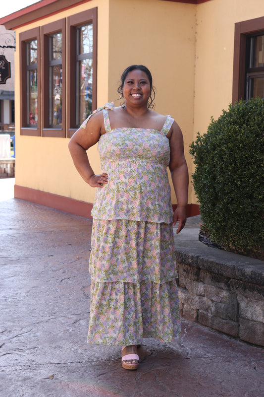 Smocked Yellow Floral Dress