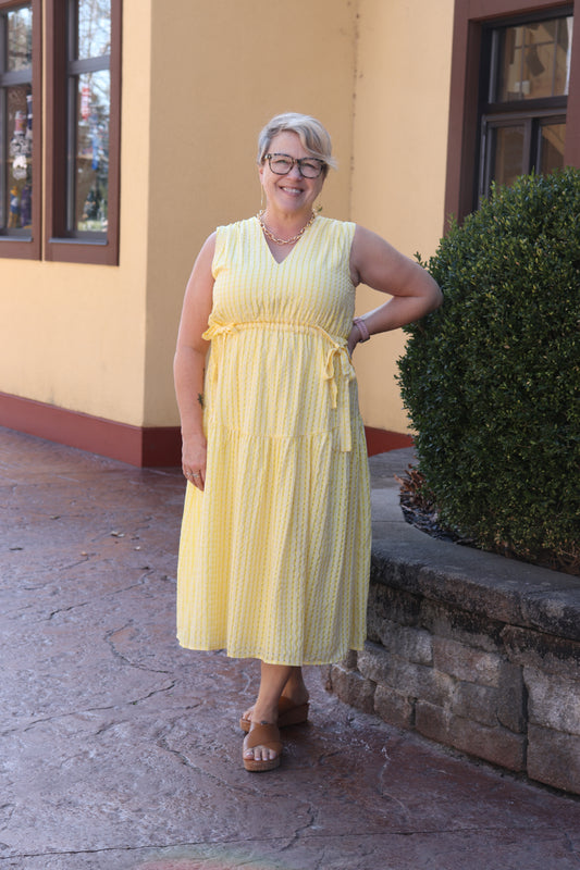 Waffle Knit Yellow Bowtie Dress