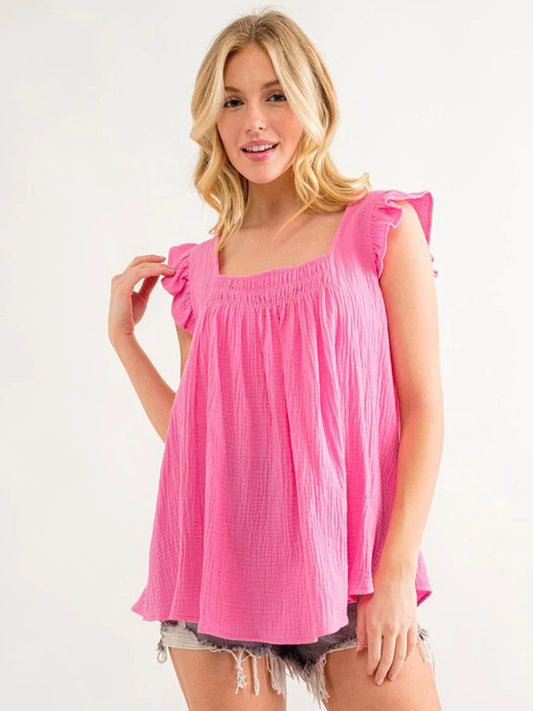 Smocked Square Neck Top