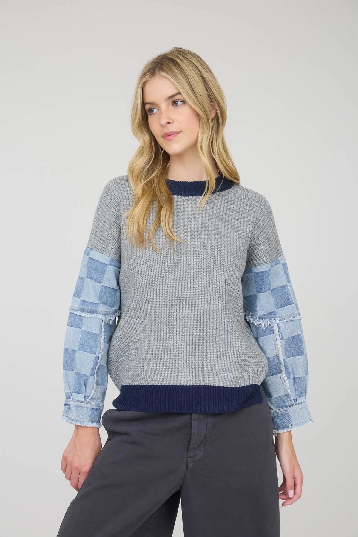 Checkered Mixed Media Sweater