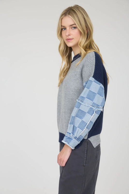 Checkered Mixed Media Sweater
