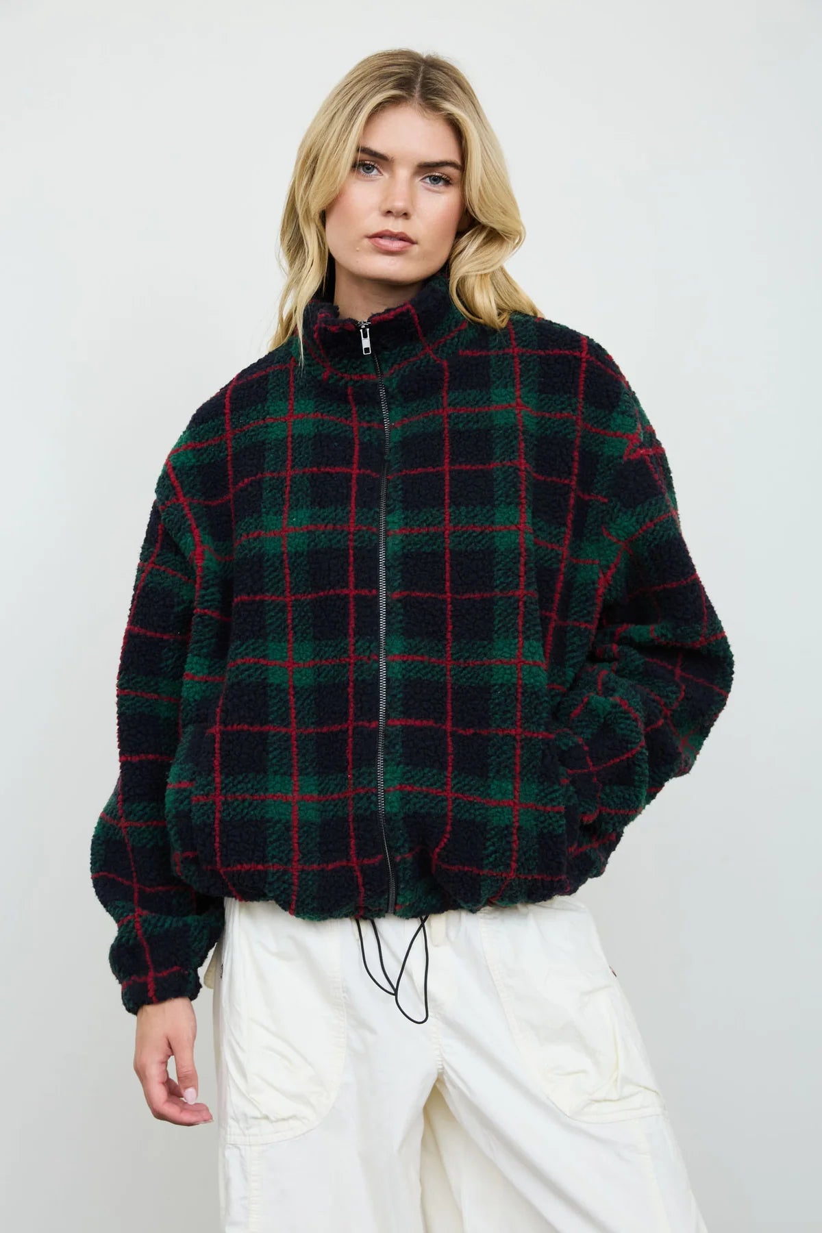 Plaid Fleece Zip-Up Jacket