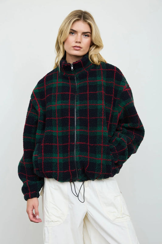 Plaid Fleece Zip-Up Jacket