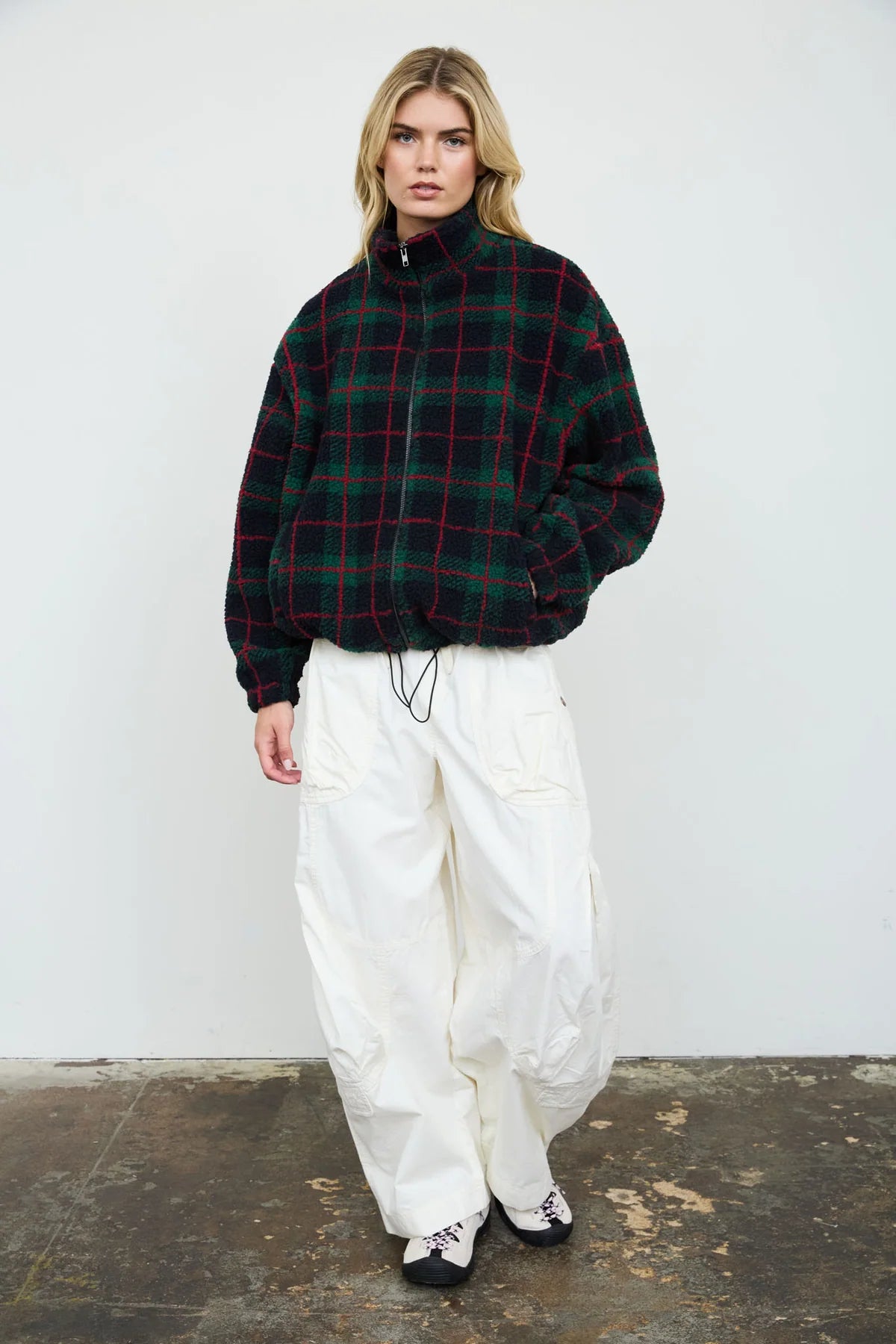 Plaid Fleece Zip-Up Jacket