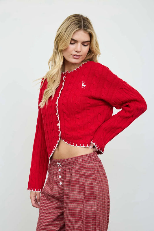 Embroidered Reindeer Cardigan