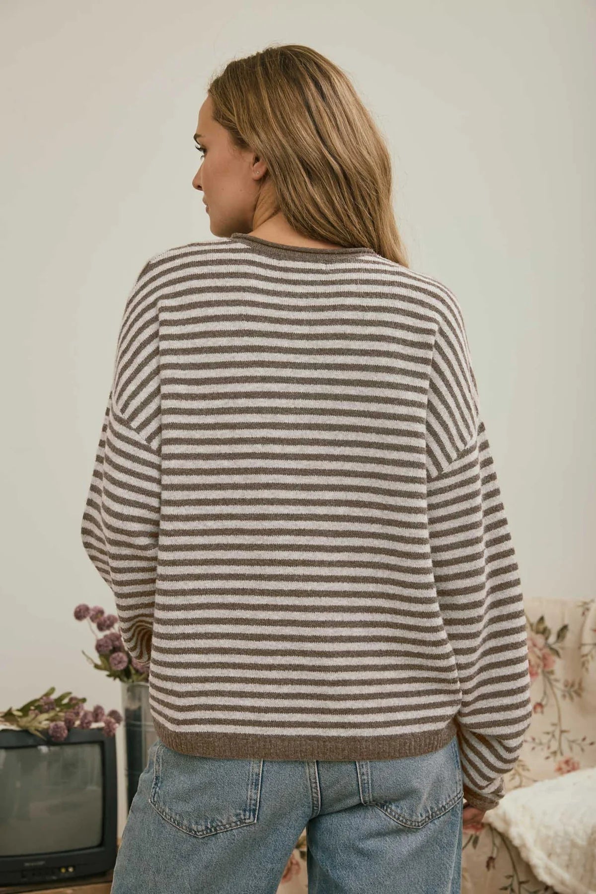 Henley Striped Button Sweater