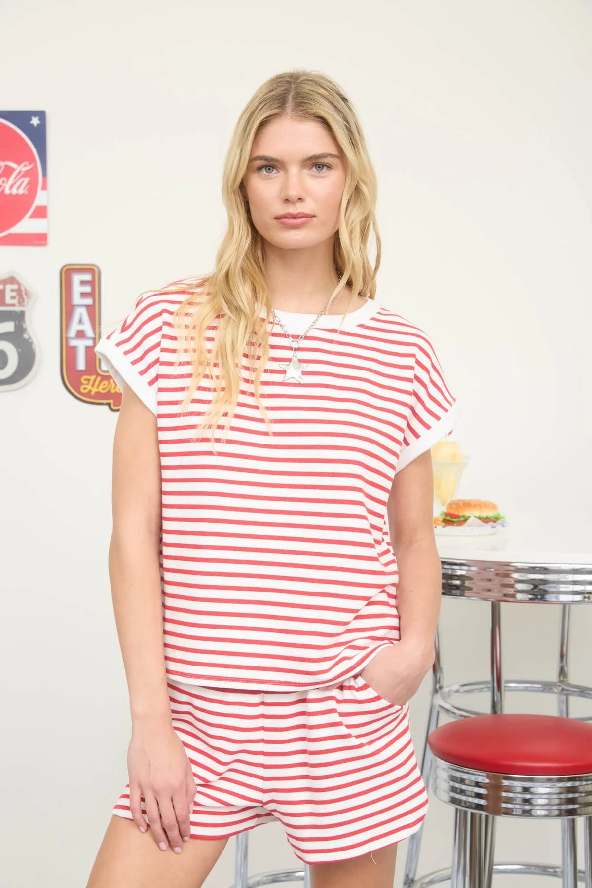 Contrast Hem Striped Top