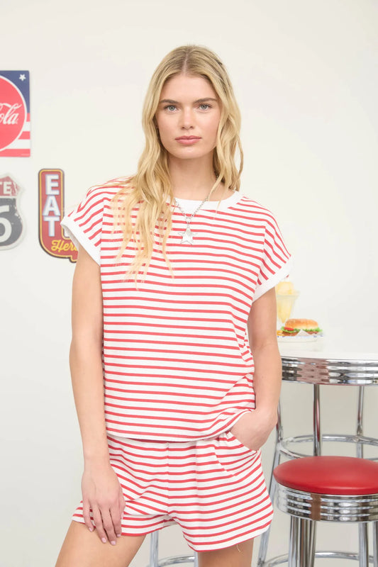 Contrast Hem Striped Top