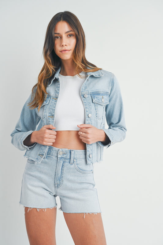 Frayed Hem Clean Denim Jacket