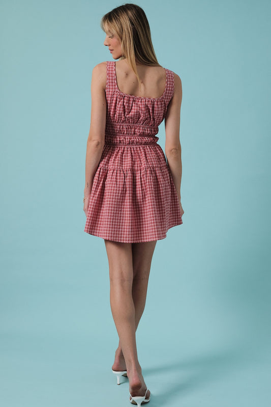 Checkered Smocked Waist Dress