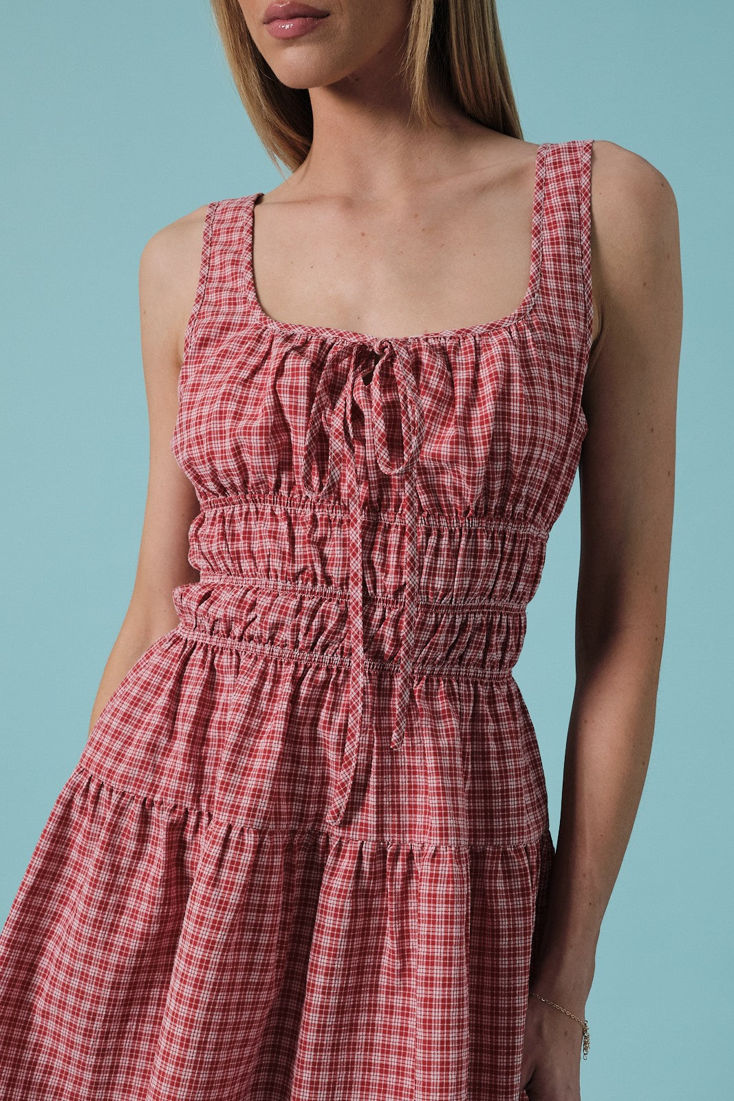 Checkered Smocked Waist Dress