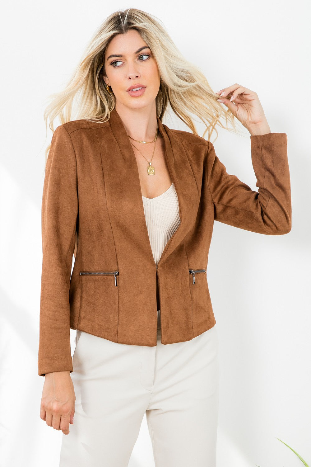 Zip Pocket Camel Blazer