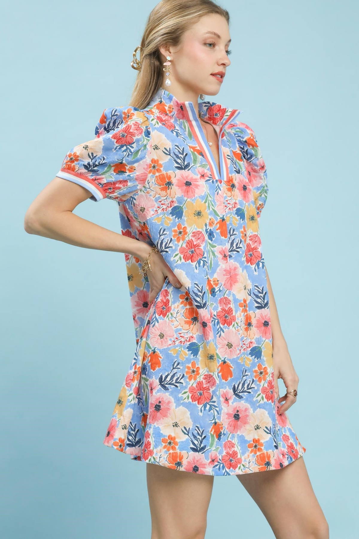 Collared High Neck Floral Dress