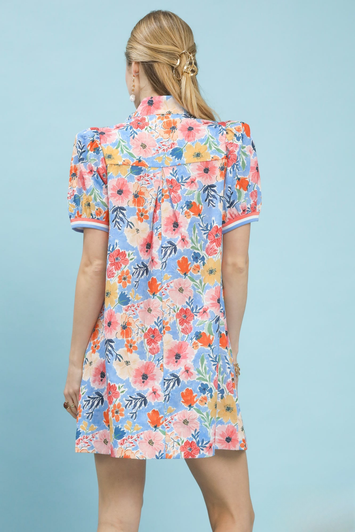 Collared High Neck Floral Dress
