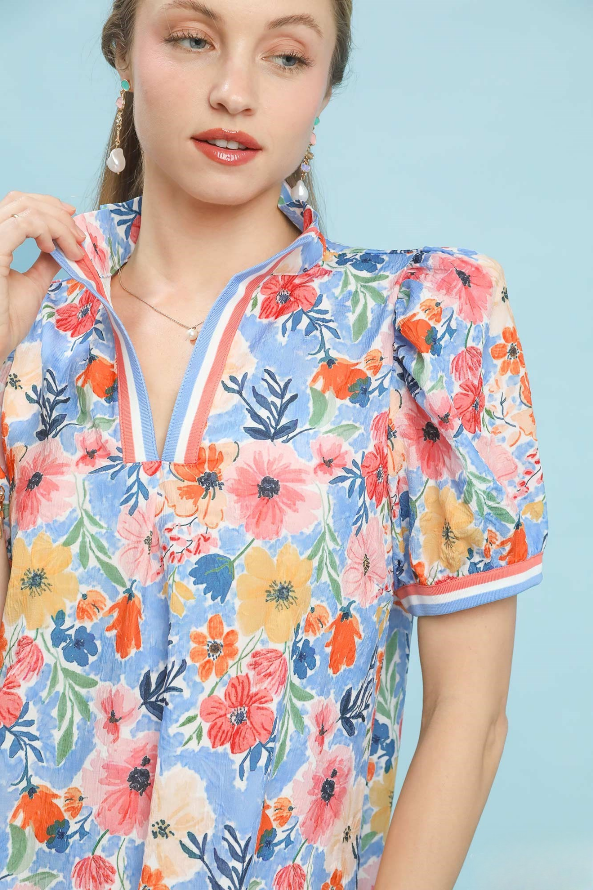 Collared High Neck Floral Dress