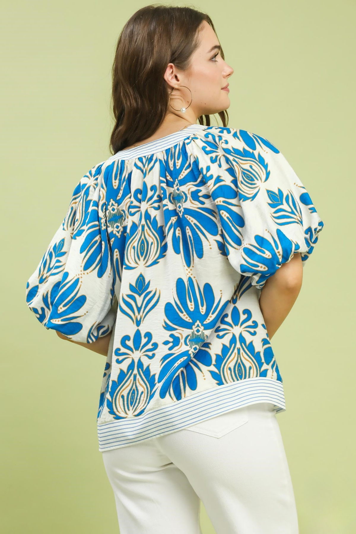 Mixed Print Puff Sleeve Top