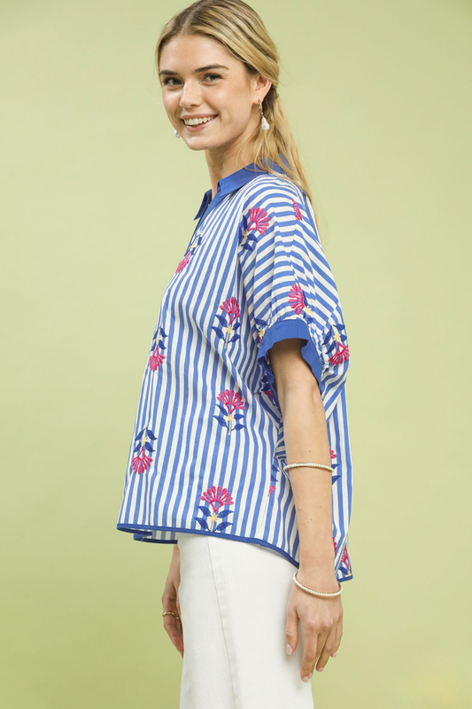 Stripe Embroidered Boho Top