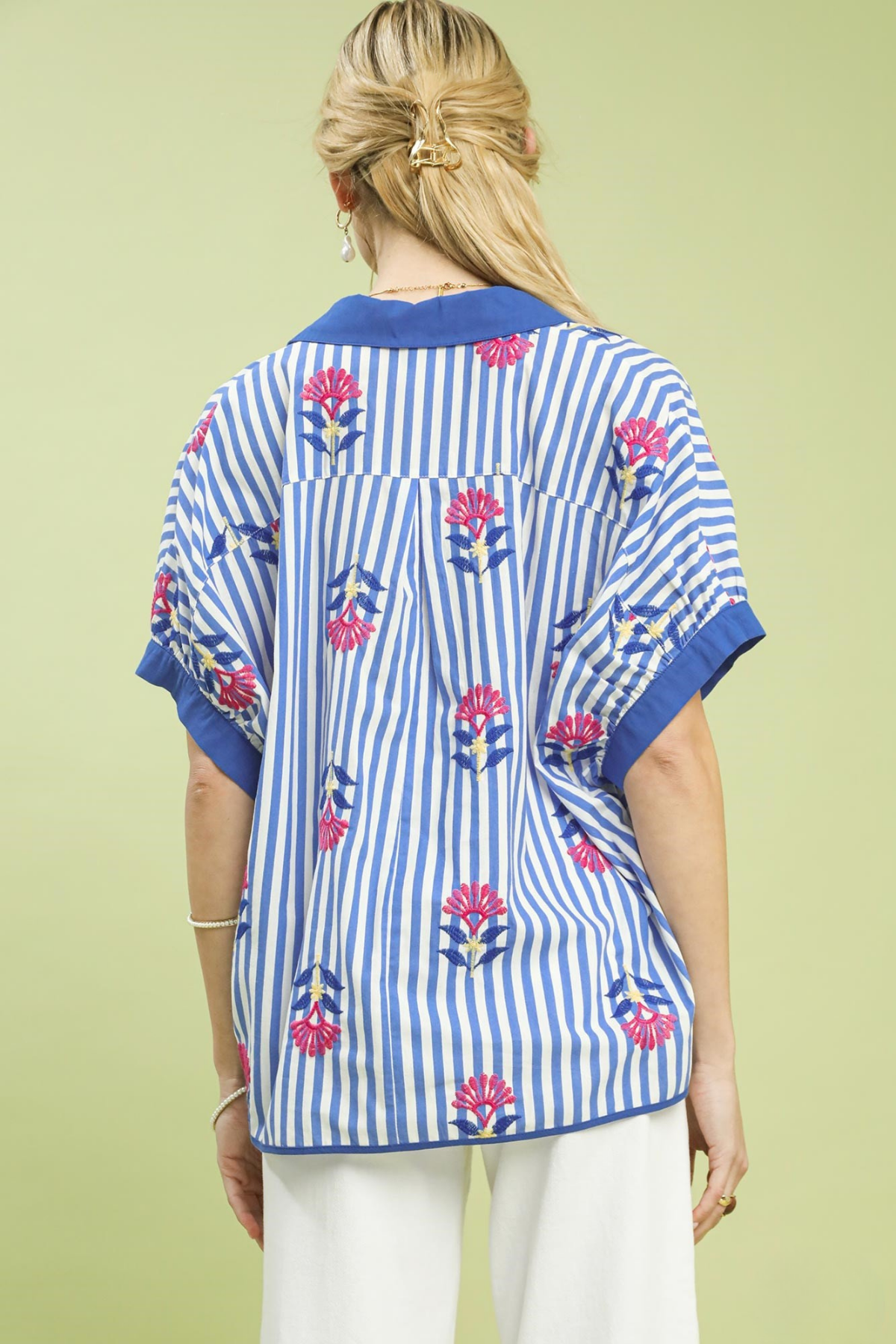 Stripe Embroidered Boho Top