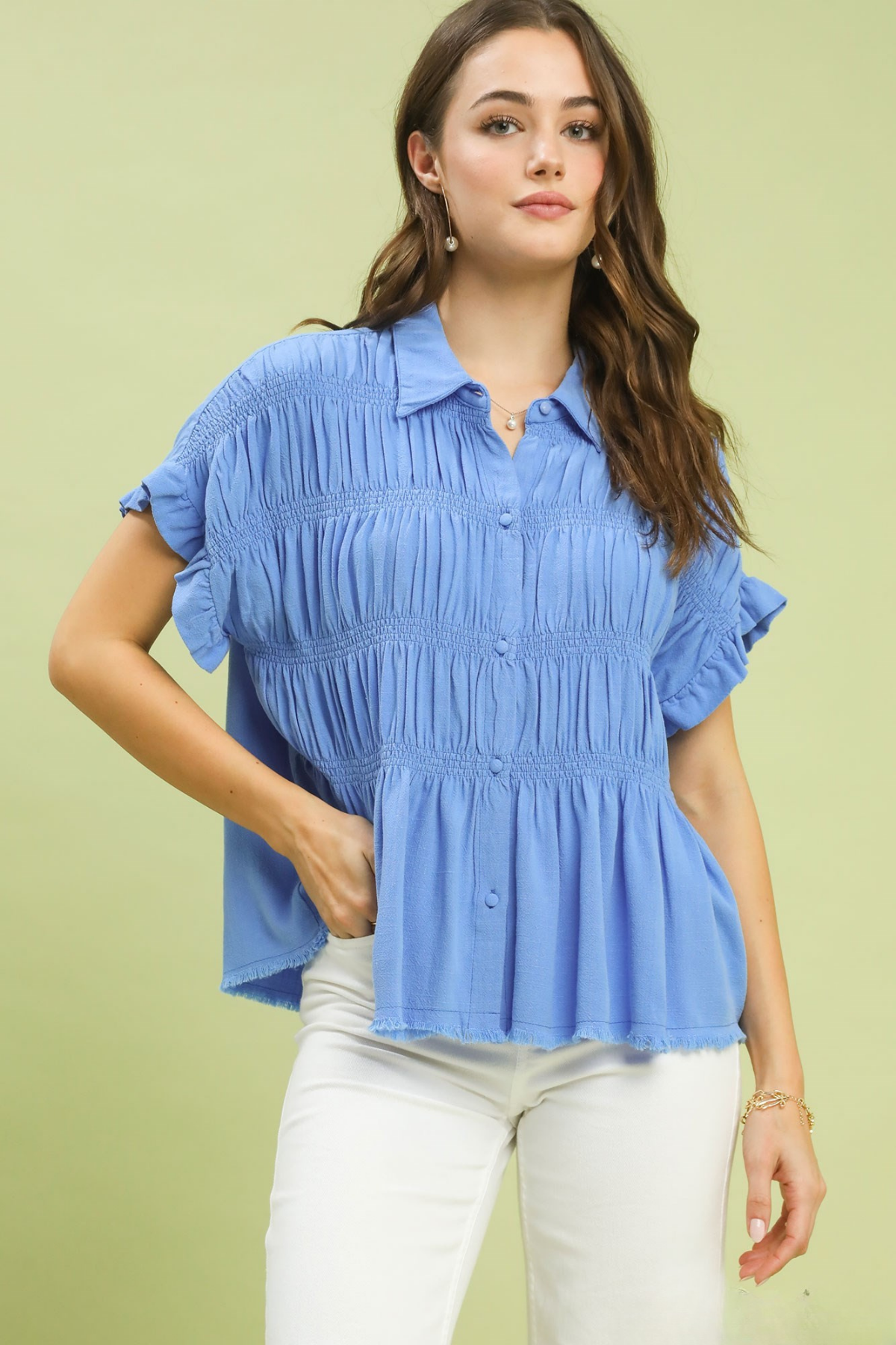 Smocked Ruffle Sleeve Top