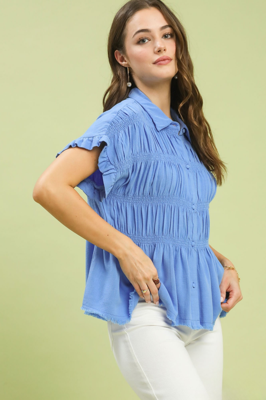 Smocked Ruffle Sleeve Top