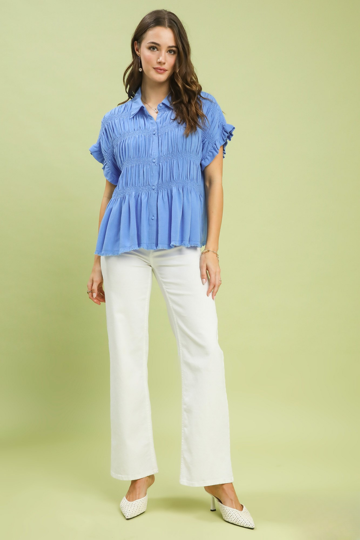 Smocked Ruffle Sleeve Top