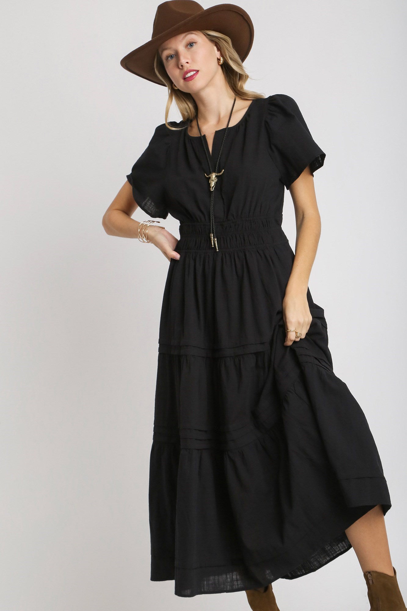 Pin Tuck Smocked Waistband Dress