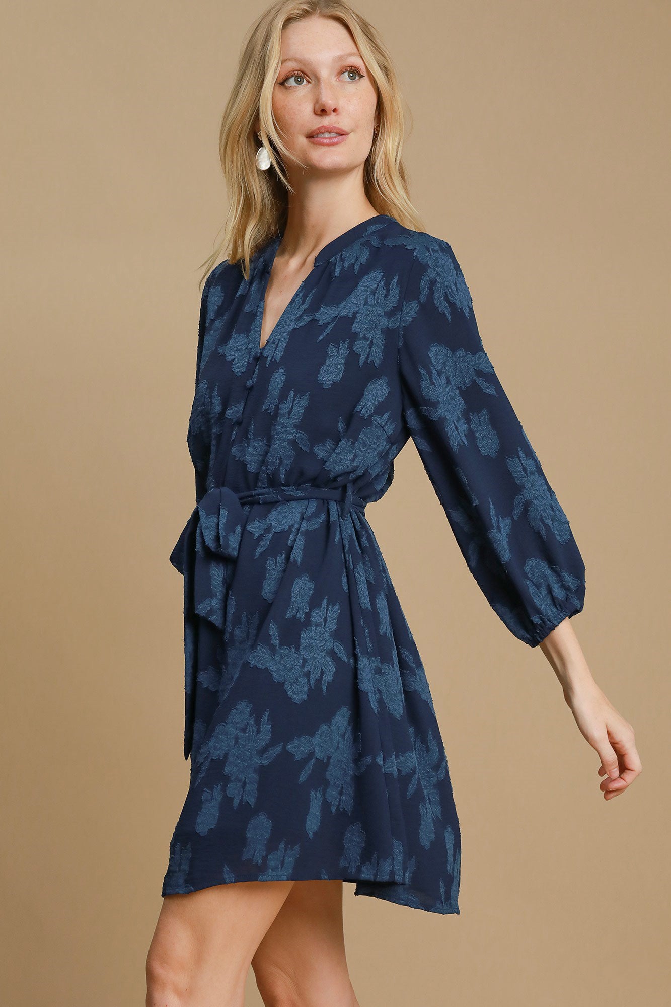 Floral Jacquard V-Neck Dress