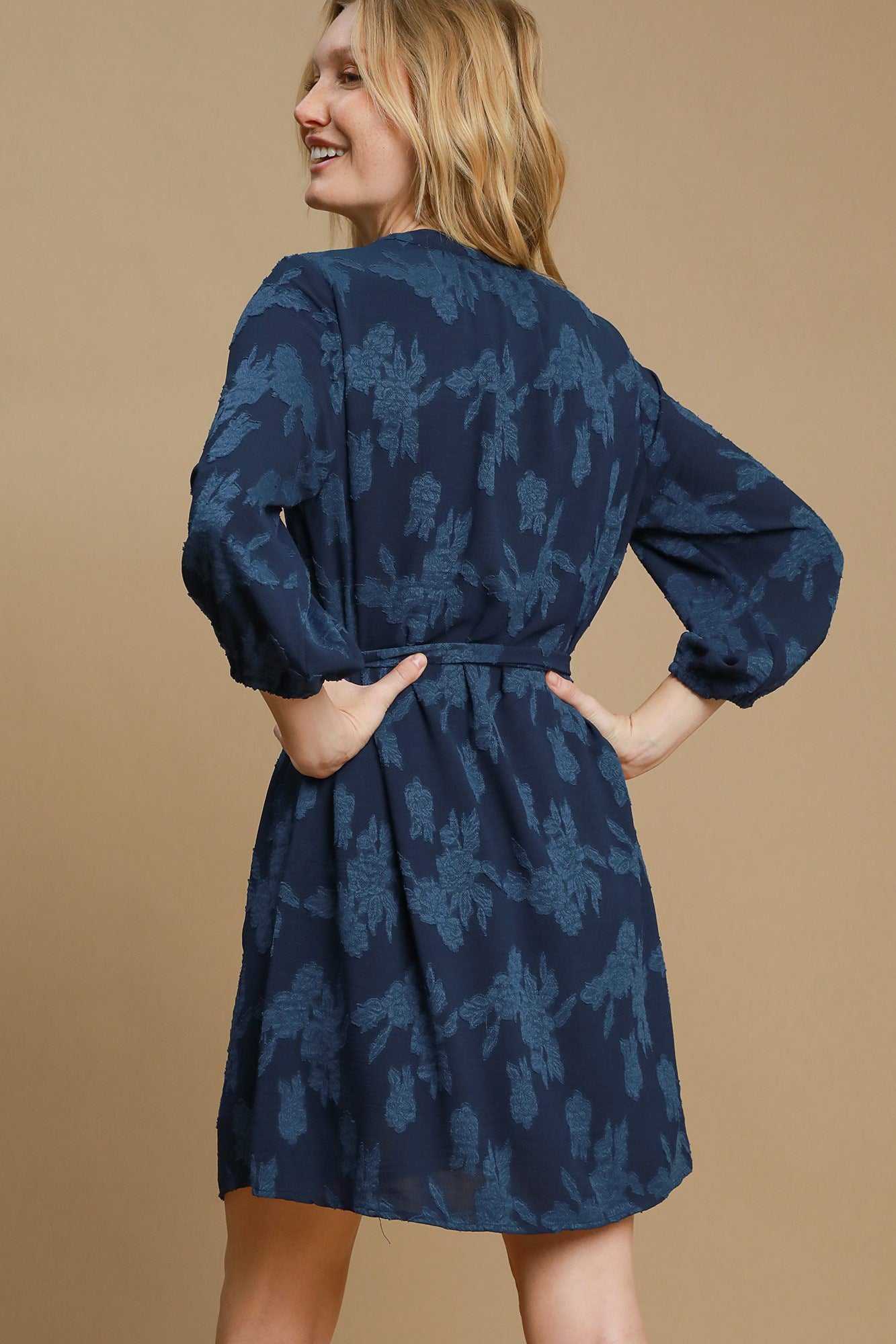 Floral Jacquard V-Neck Dress