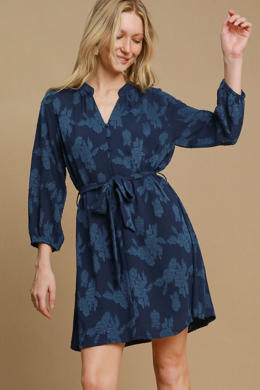 Floral Jacquard V-Neck Dress