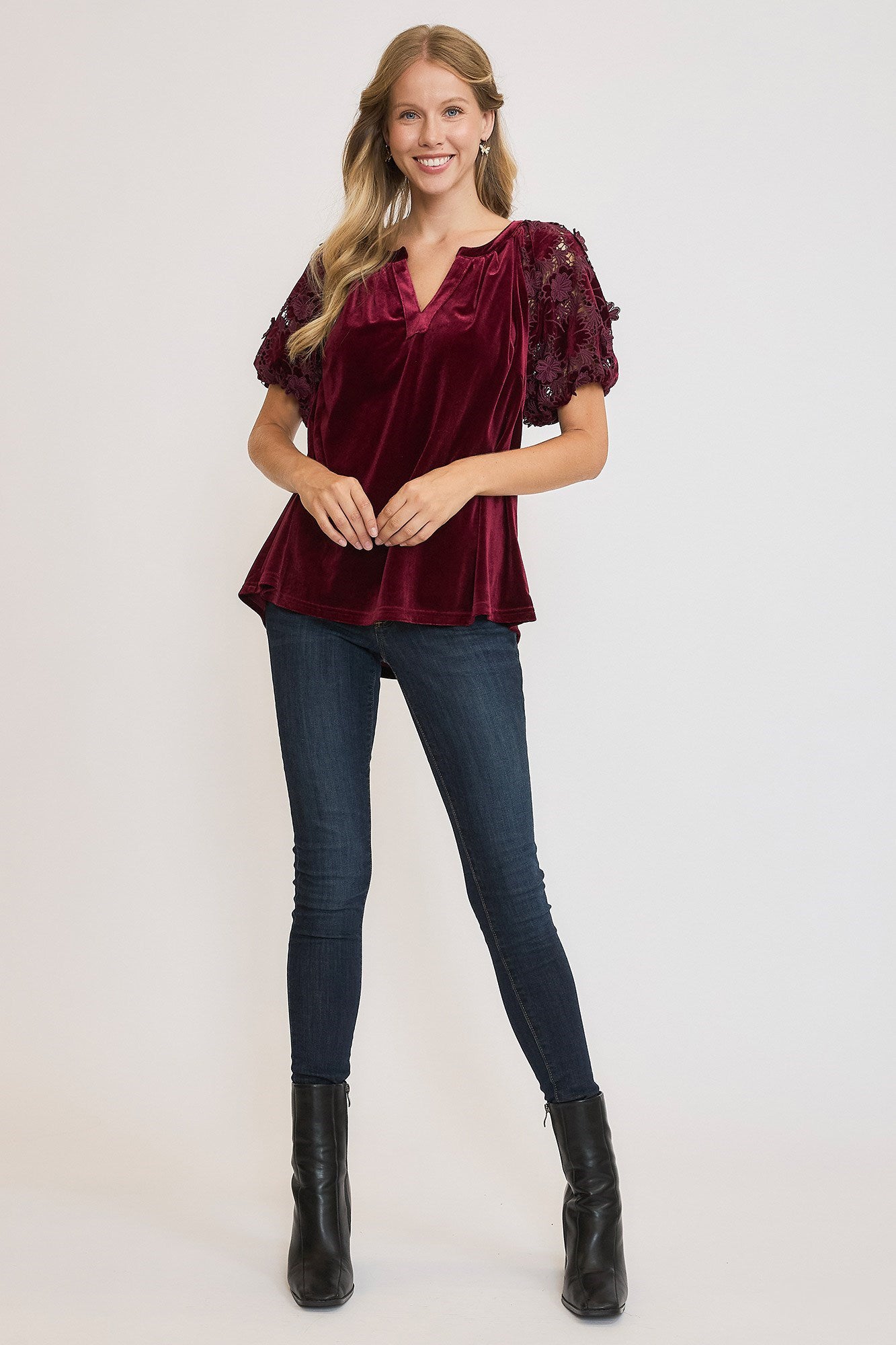 Velvet Split Neck Top