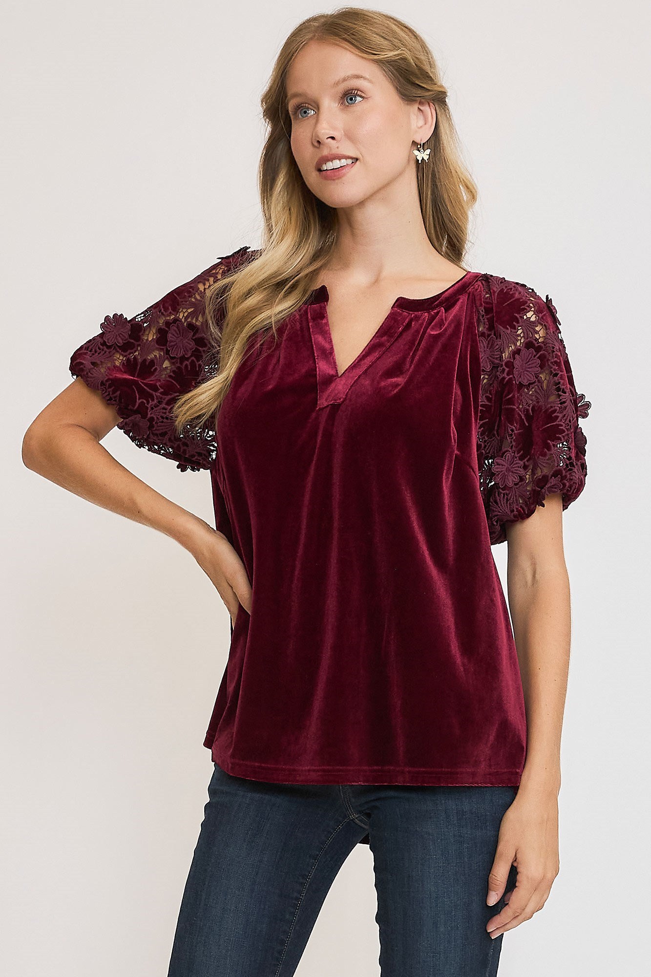 Velvet Split Neck Top