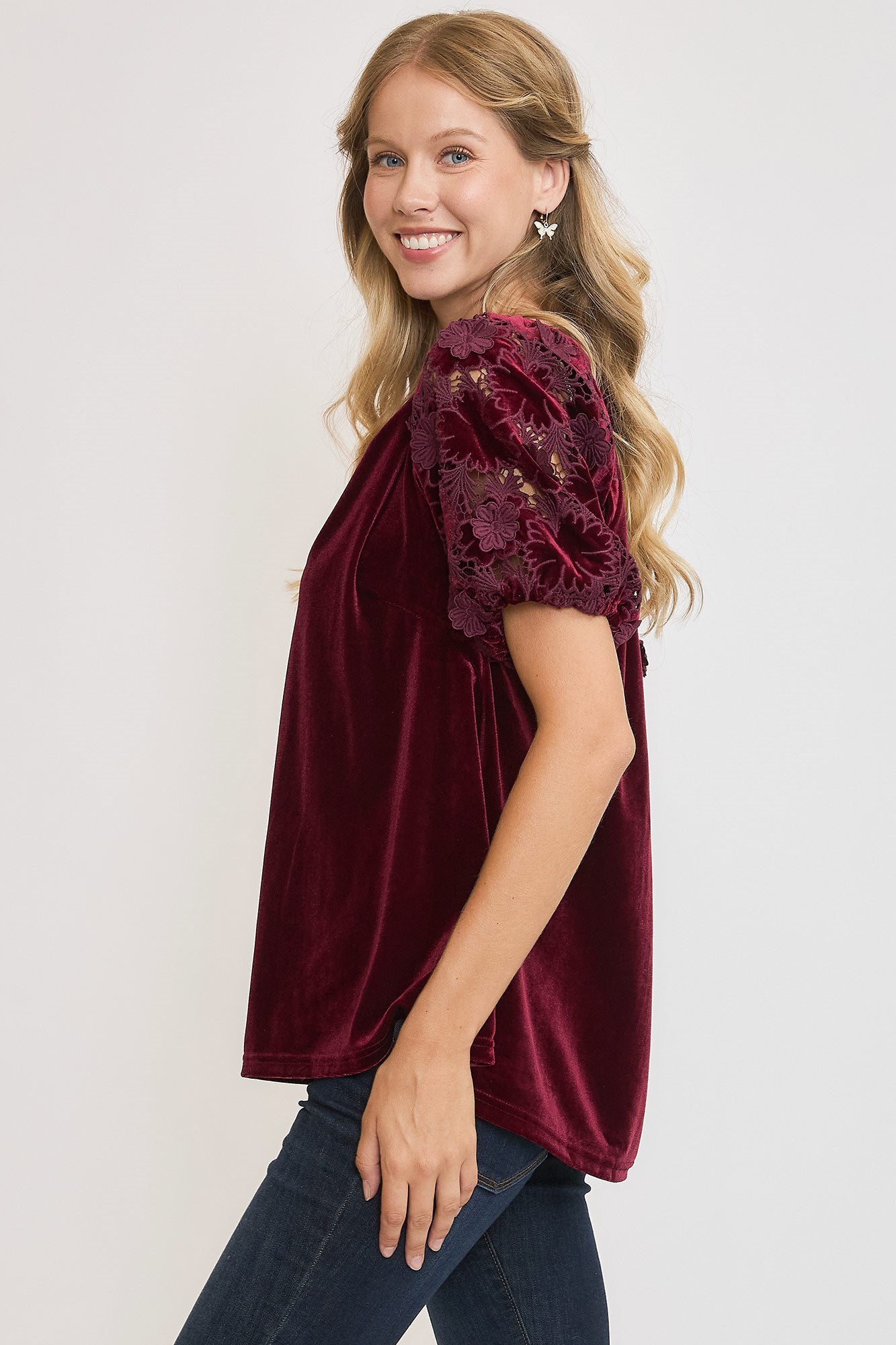 Velvet Split Neck Top