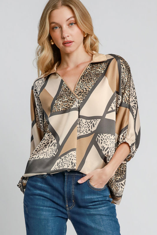 Colorblock Animal Print Top