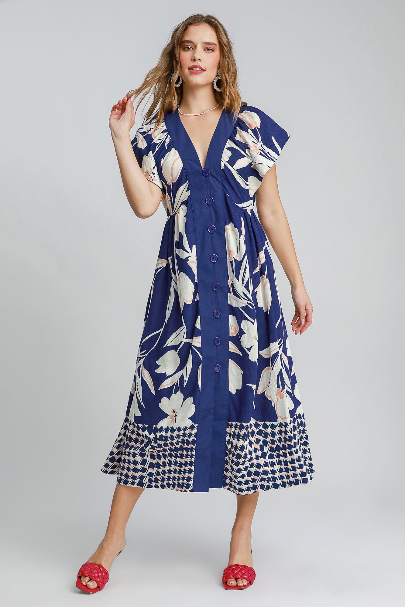 Button Front Floral Dress